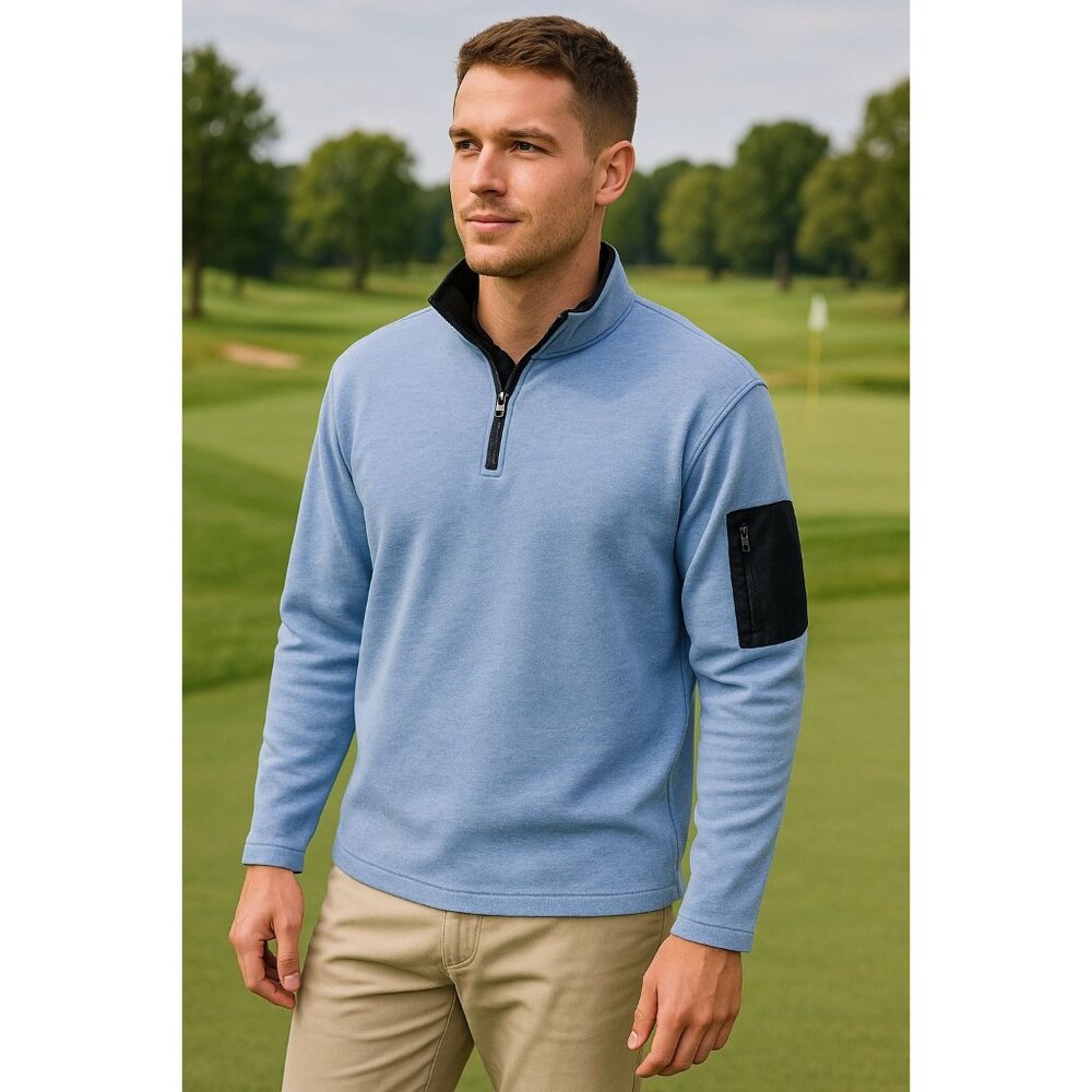 Orvis Mens Size L Light Blue 1/4 Zip Pullover w/ Sleeve Pocket Golf READ - Picture 3 of 10